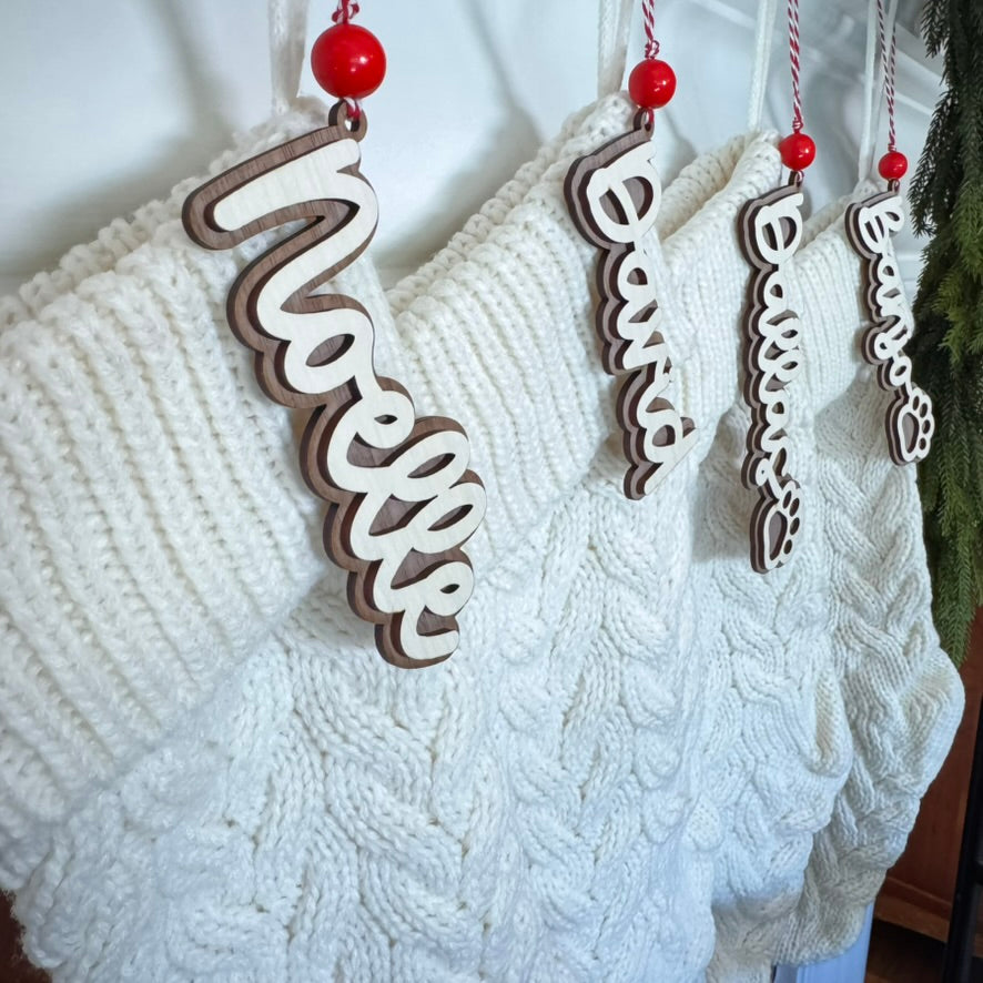 Personalized Stocking Tag Wood Name Cutout