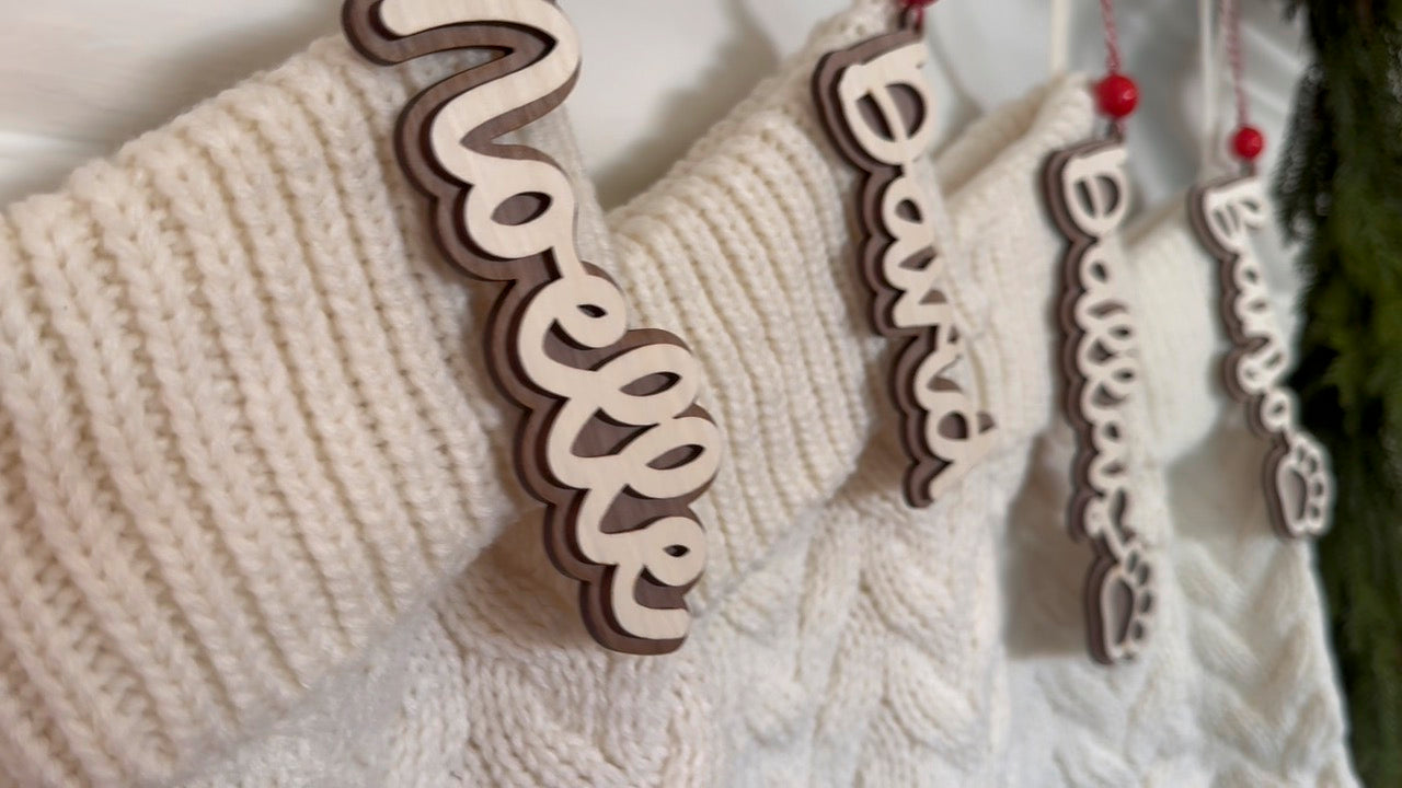 Personalized Stocking Tag Wood Name Cutout
