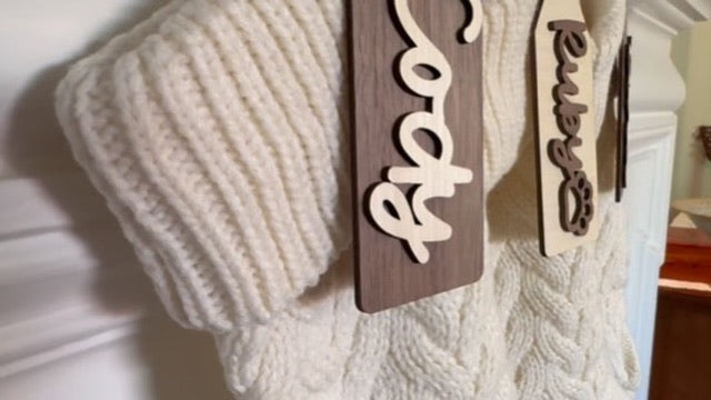 Classic Wood Stocking Tag with Custom Name