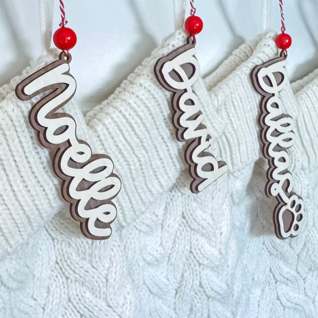Personalized Stocking Tag Wood Name Cutout