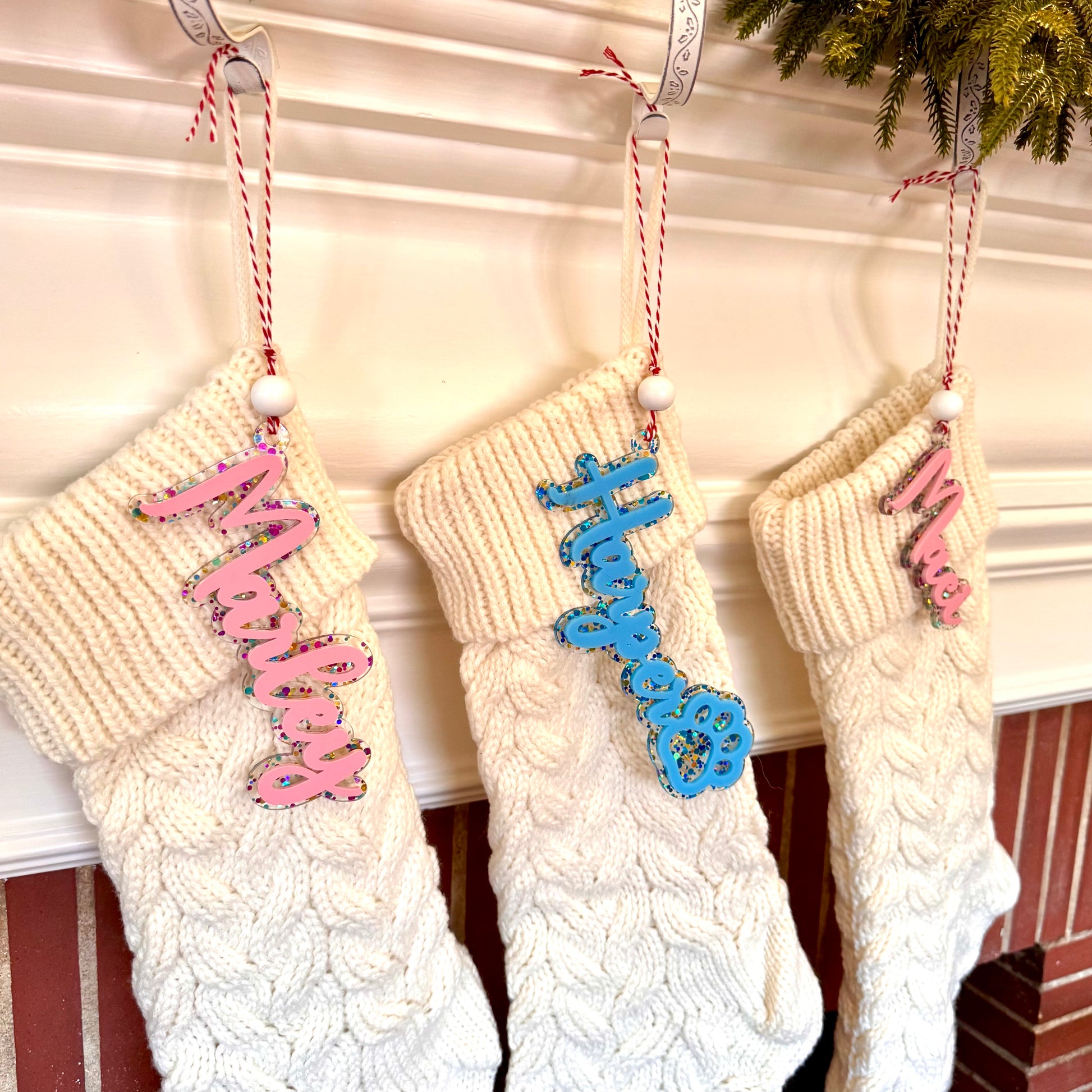 Pink Christmas Stocking Tags