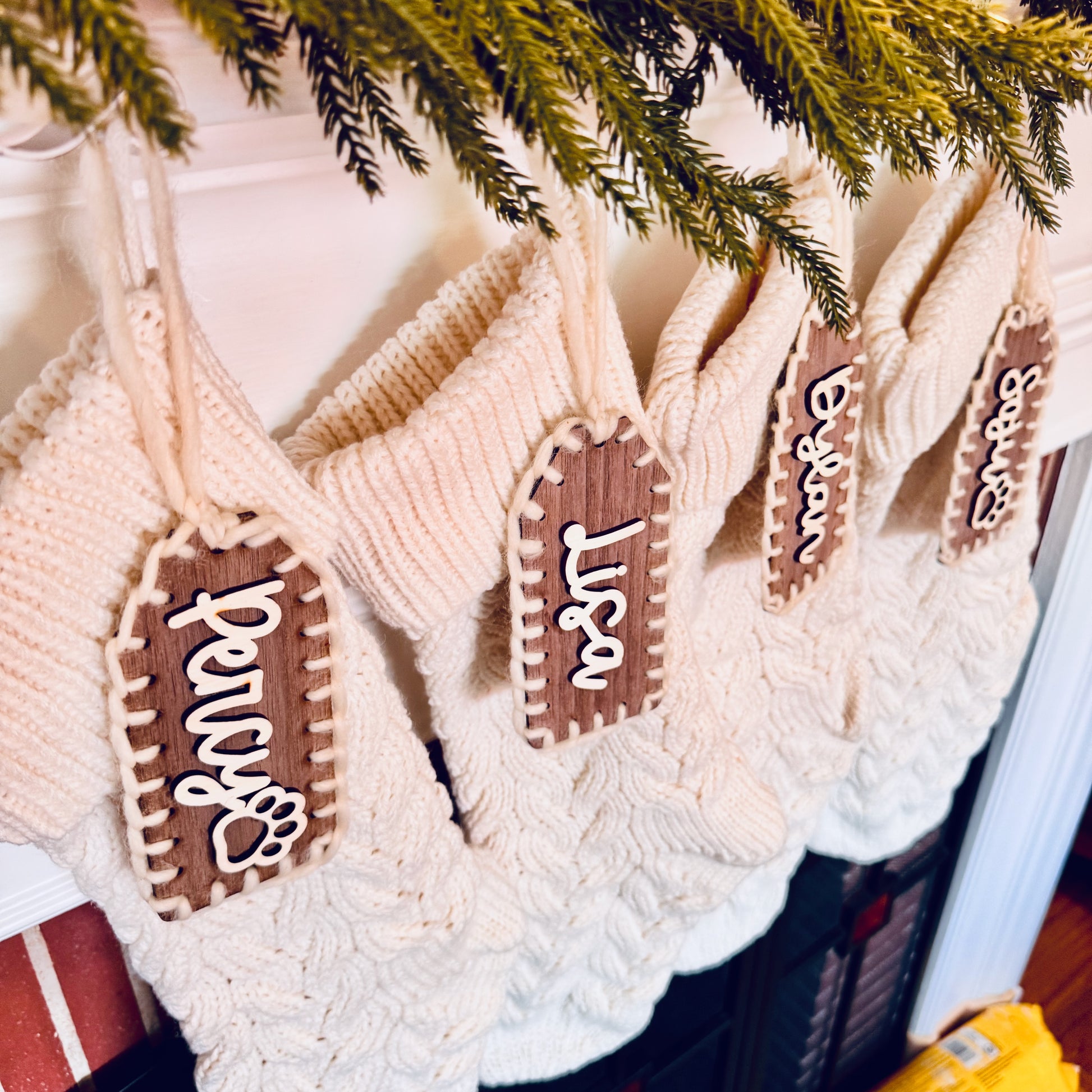 Enbroidered Wood Stocking Tag