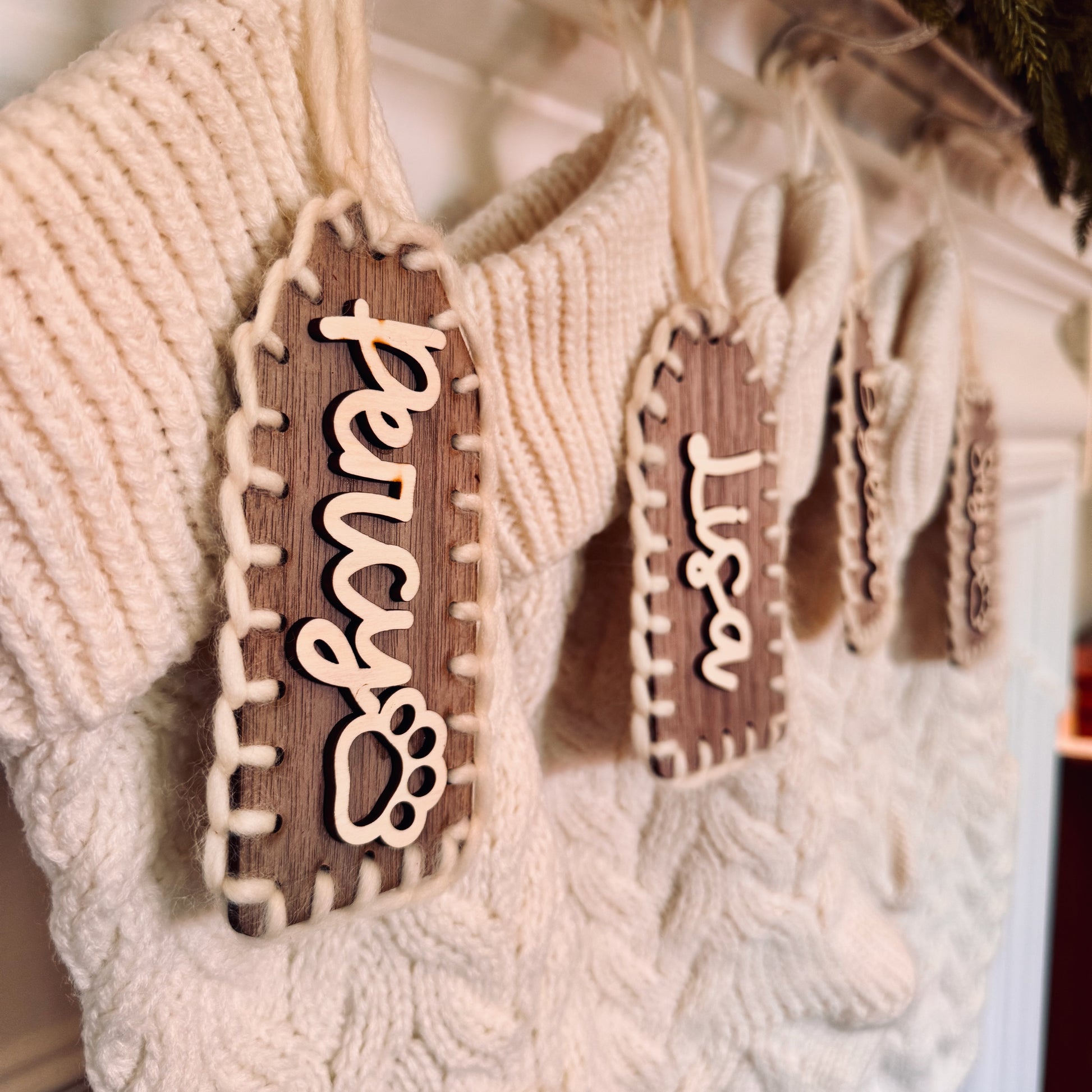 Enbroidered Wood Stocking Tag