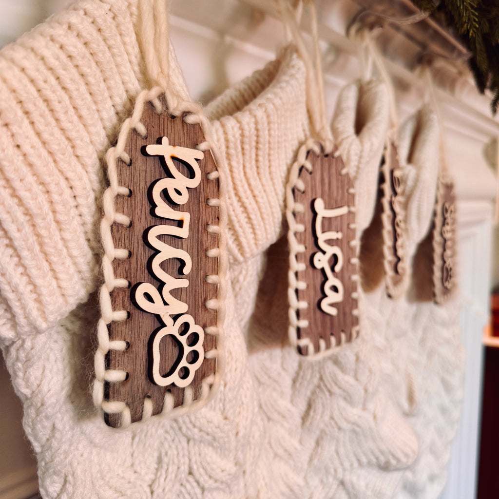 Enbroidered Wood Stocking Tag