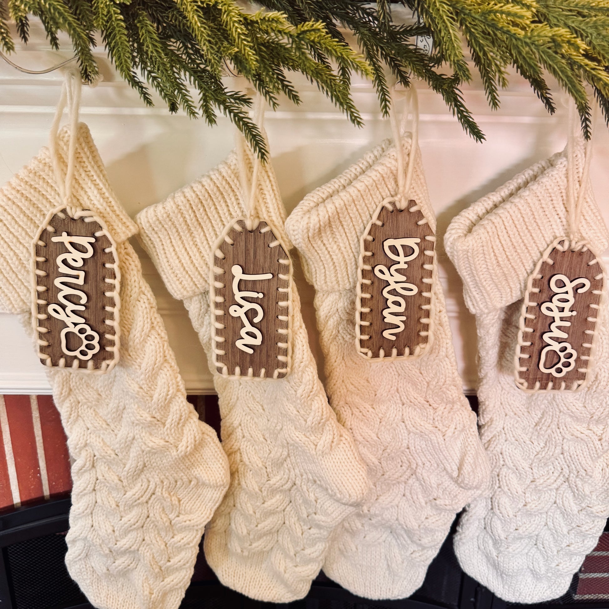 Enbroidered Wood Stocking Tag
