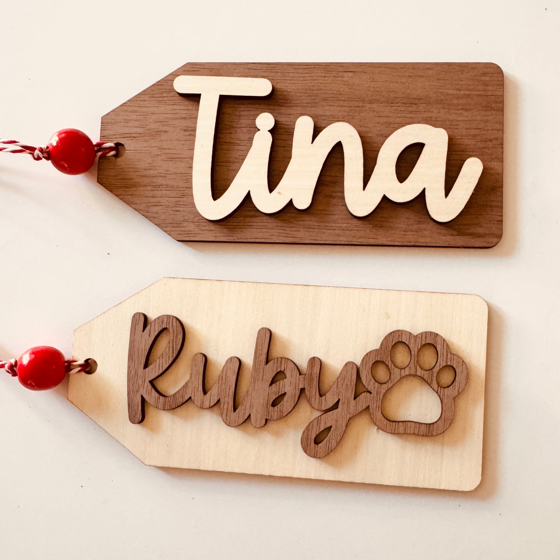 Classic Wood Stocking Tag with Custom Name