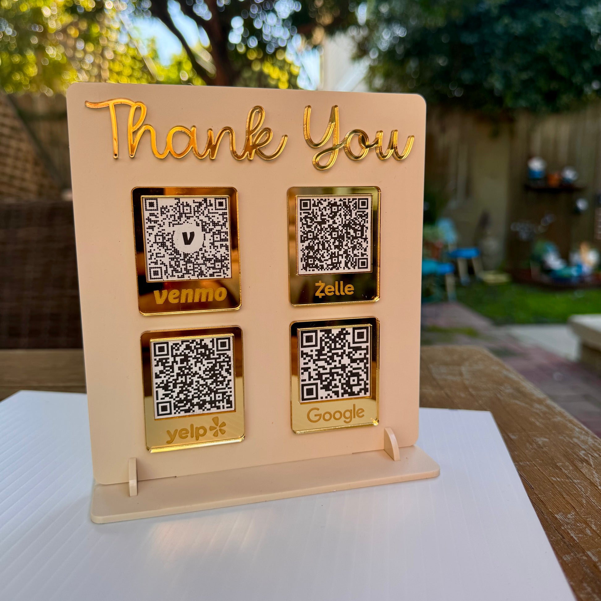 6" QR Code Sign, Mirror trim, Scan to Pay, Connect with Us