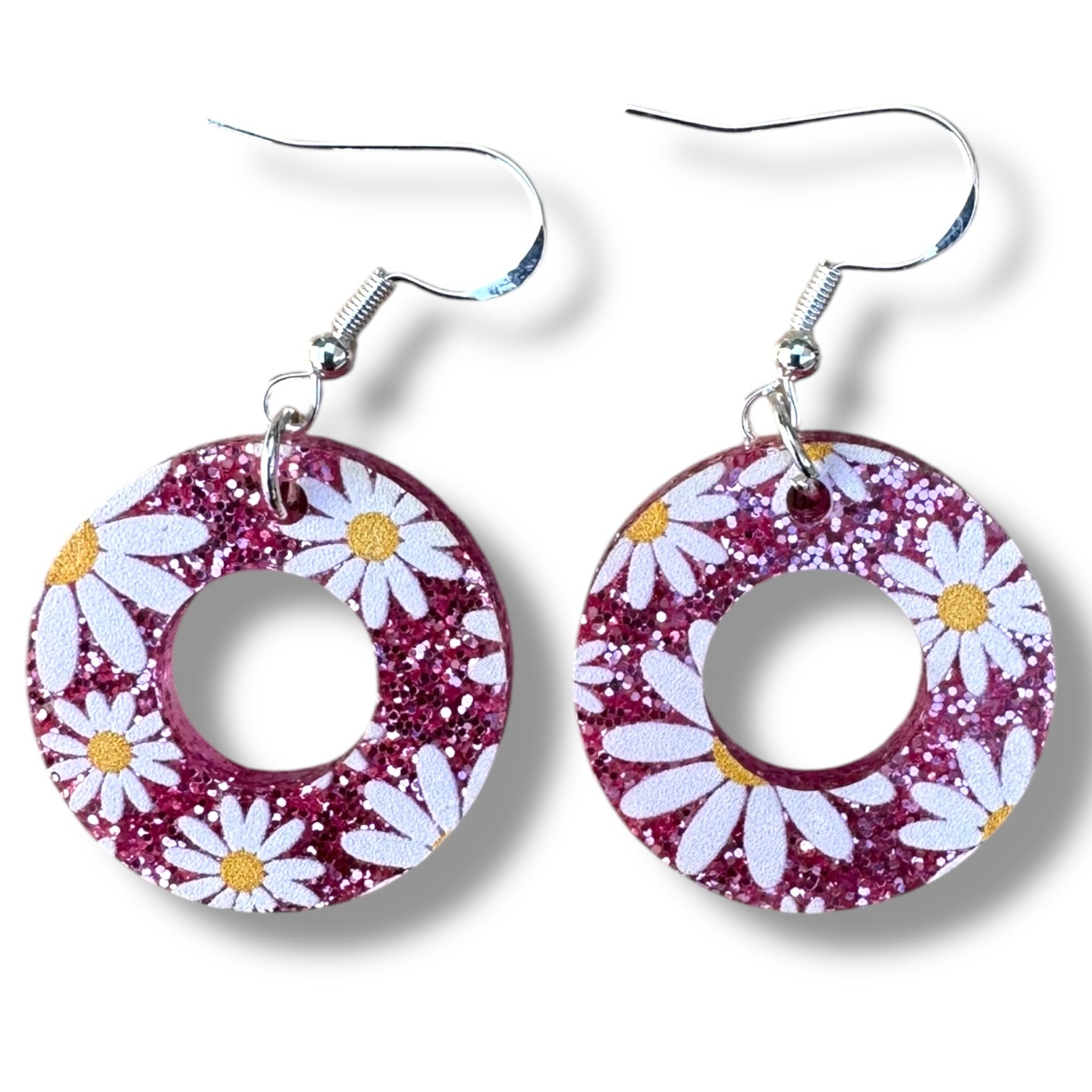 Earrings Daisy Pink Glitter
