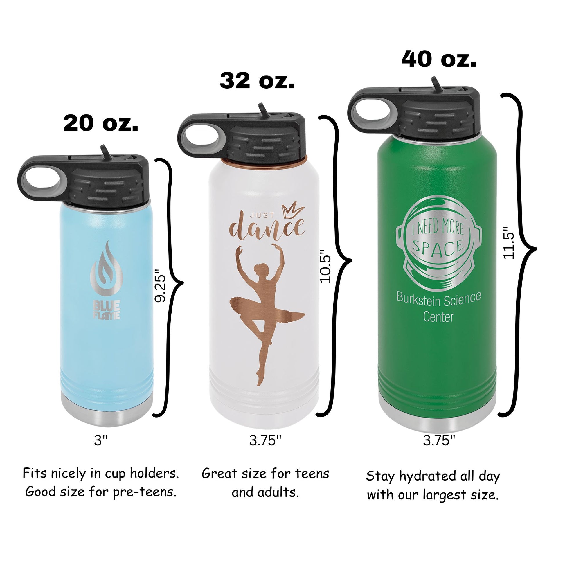 Custom Polar Camel Water Bottle, 20oz, 32oz, 40oz Laser Engraved, Stainless Steel.  Add name, choose design or upload logo