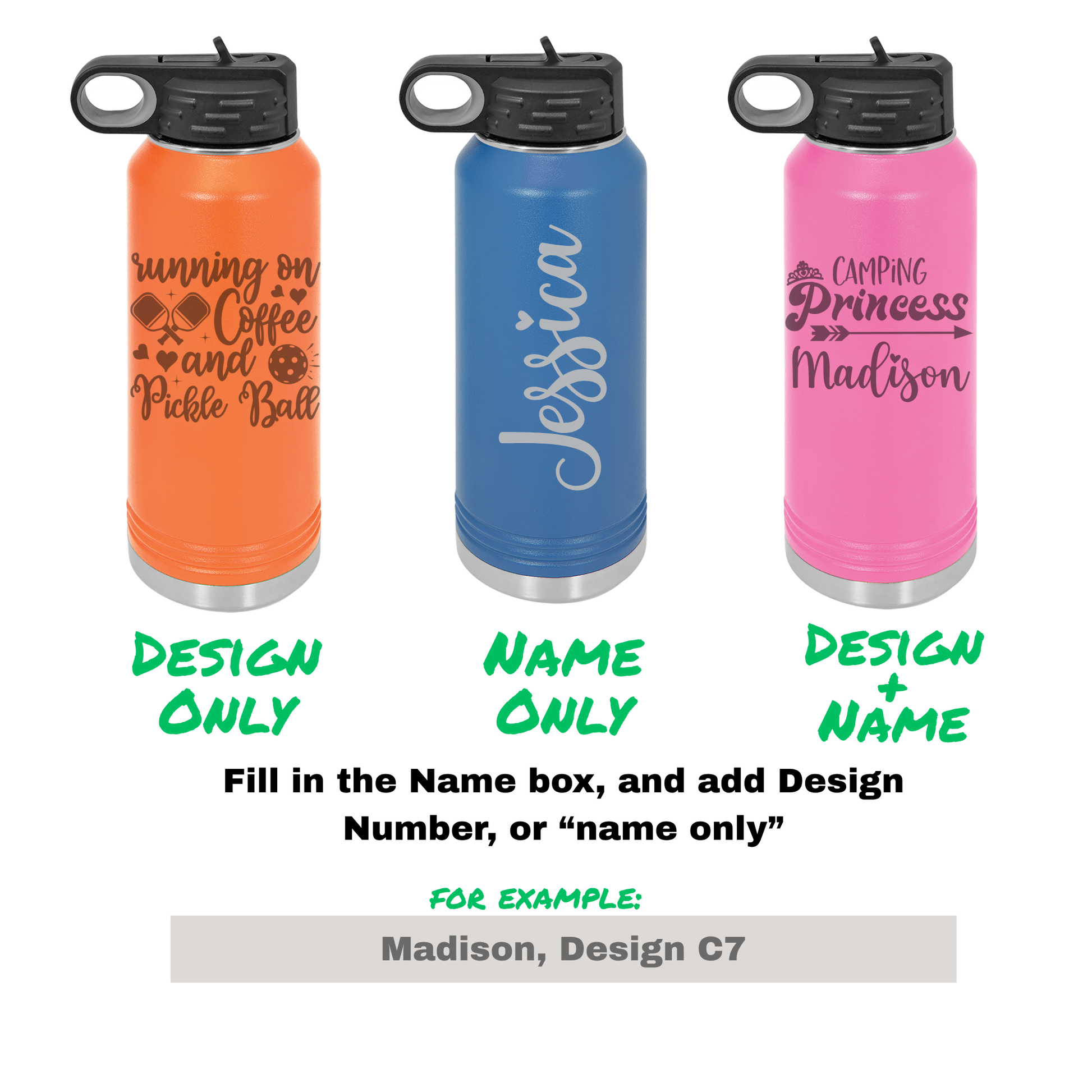 Custom Polar Camel Water Bottle, 20oz, 32oz, 40oz Laser Engraved, Stainless Steel.  Add name, choose design or upload logo